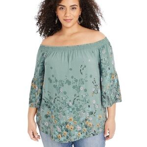 Maurices Plus Size Floral Print Bell Sleeve Off The Shoulder Blouse